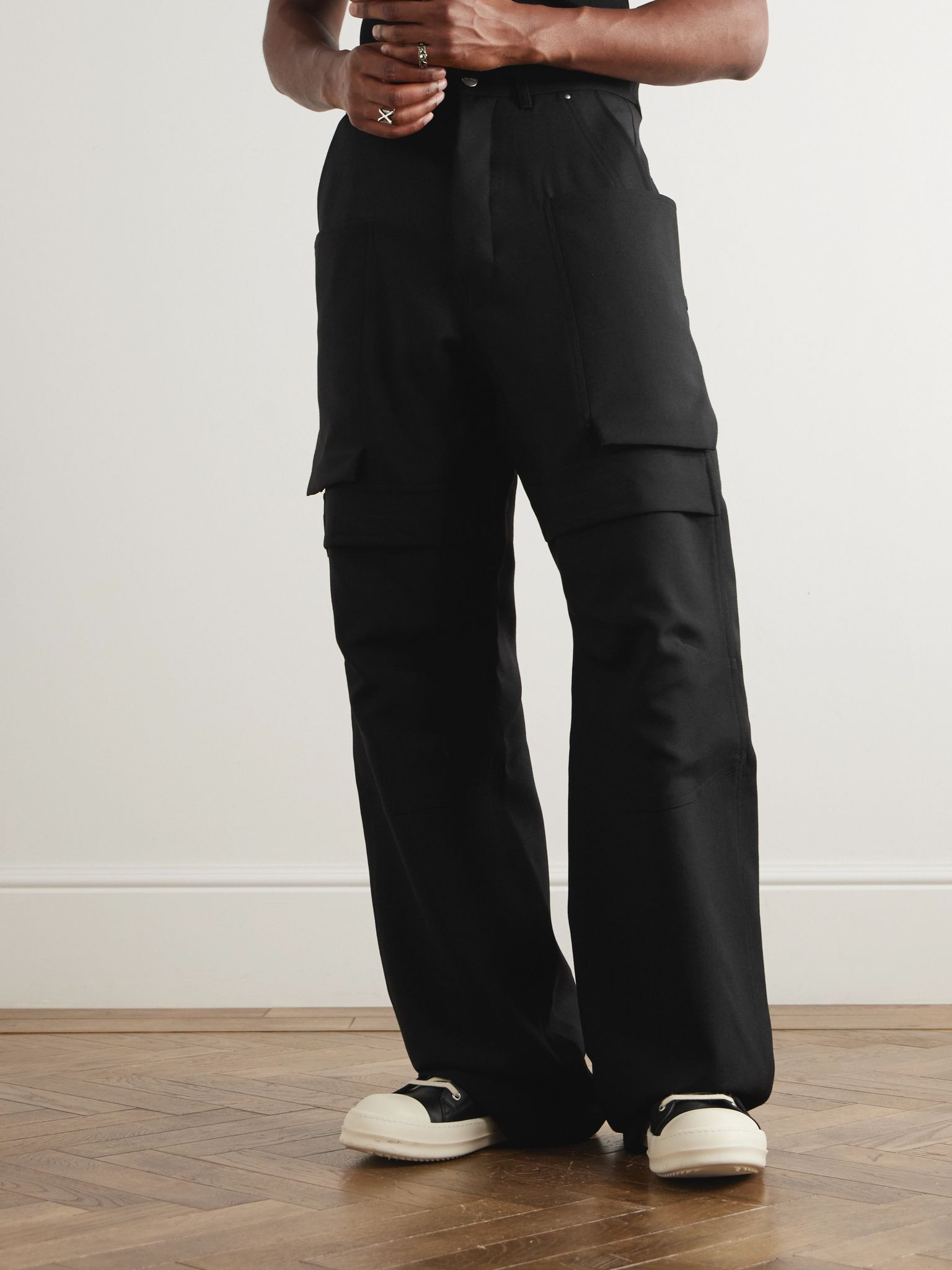 Stefan Wide-Leg Grain De Poudre Wool Trousers Black - 3