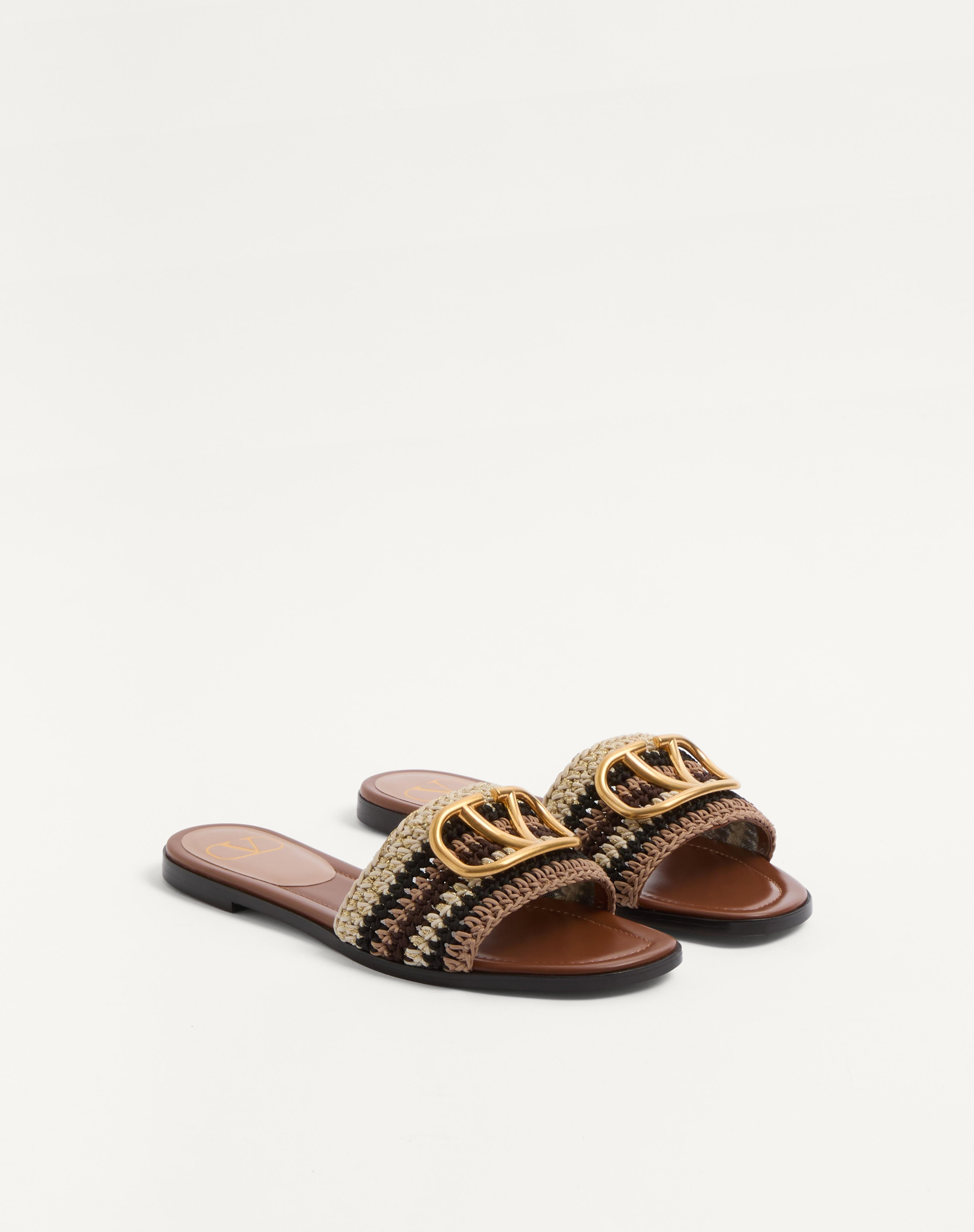 VLOGO SIGNATURE SLIDE SANDAL WITH CROCHET EMBROIDERY - 3