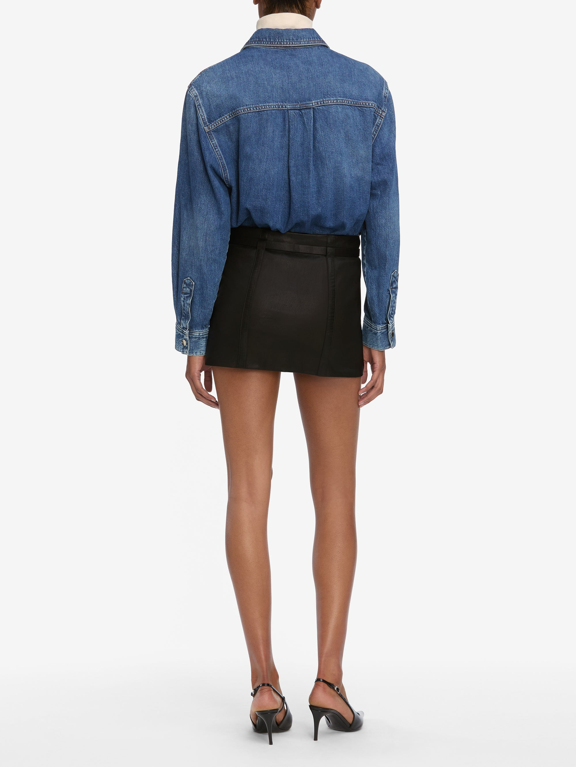 The Leather Belted Mini Skirt in Black - 6