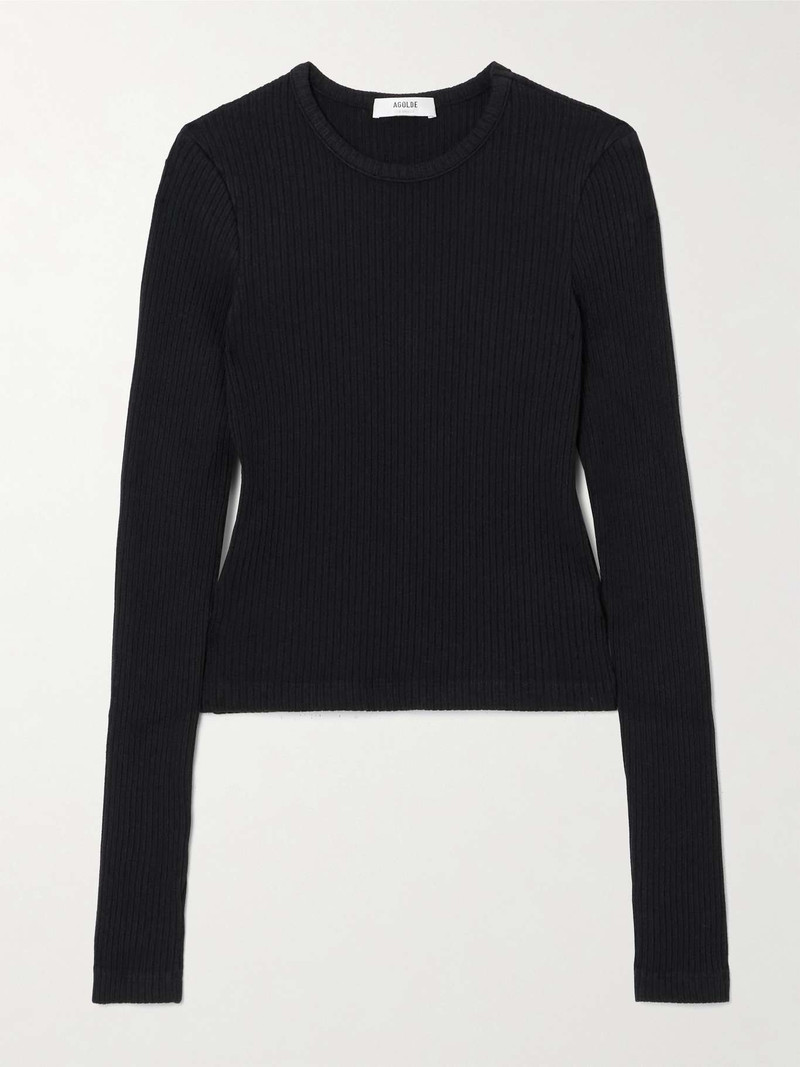 Alma ribbed stretch organic cotton top Black - 1