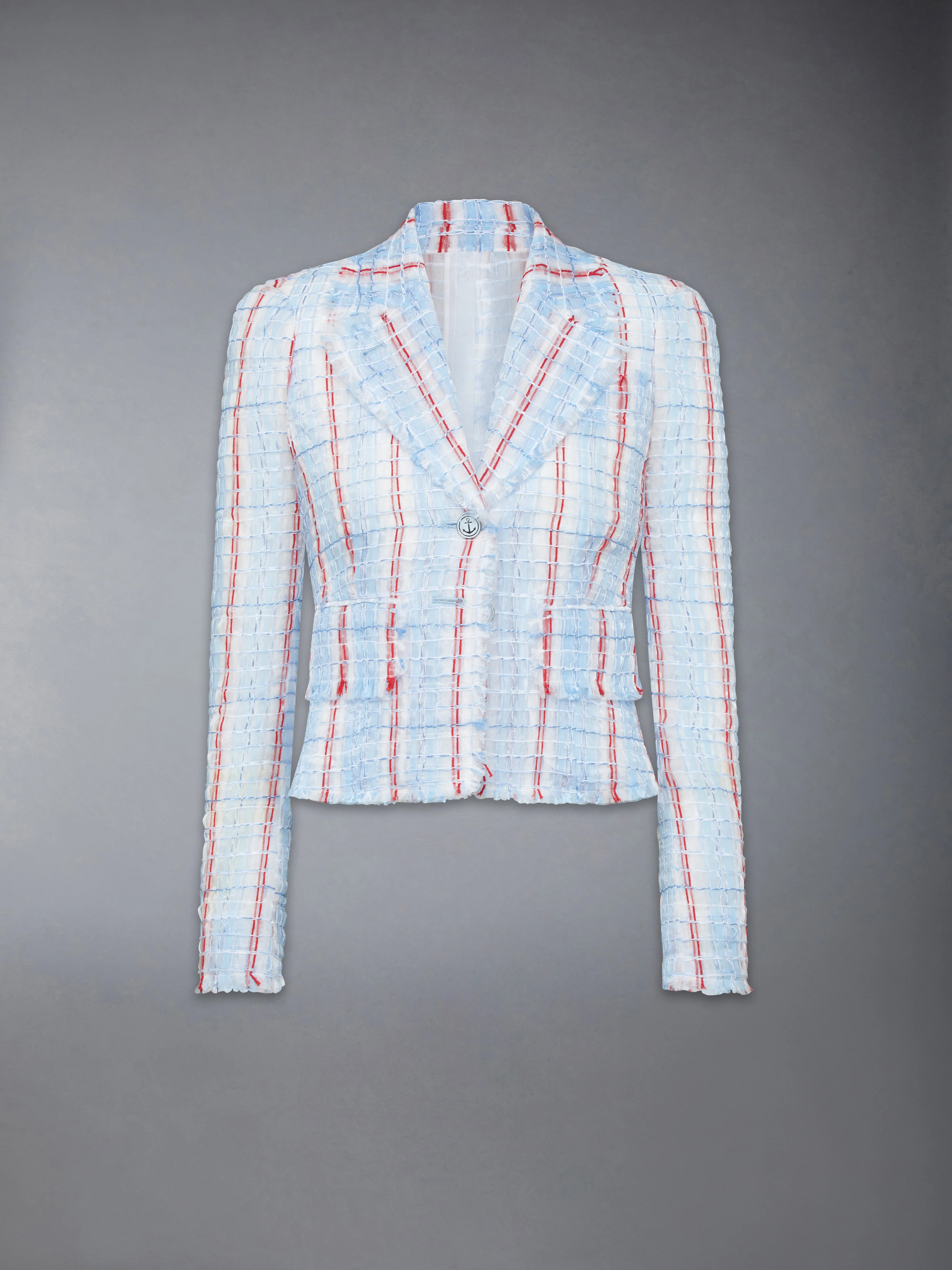 STRIPED SHEER TWEED CROPPED JACKET WITH FRAY EDGE - 1
