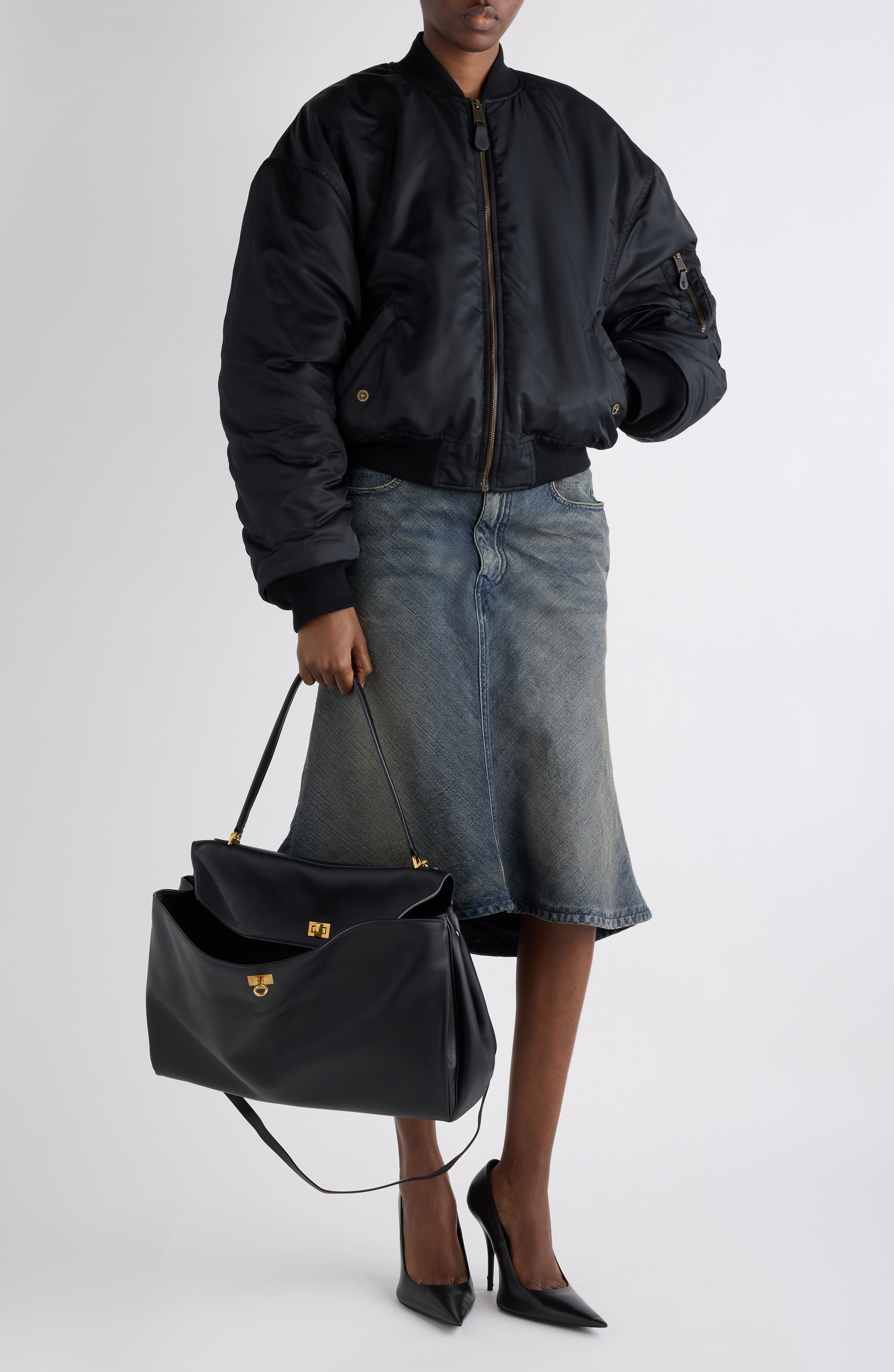 Balenciaga Denim A-Line Midi Skirt in Navy/Green/Yellow at Nordstrom - 2