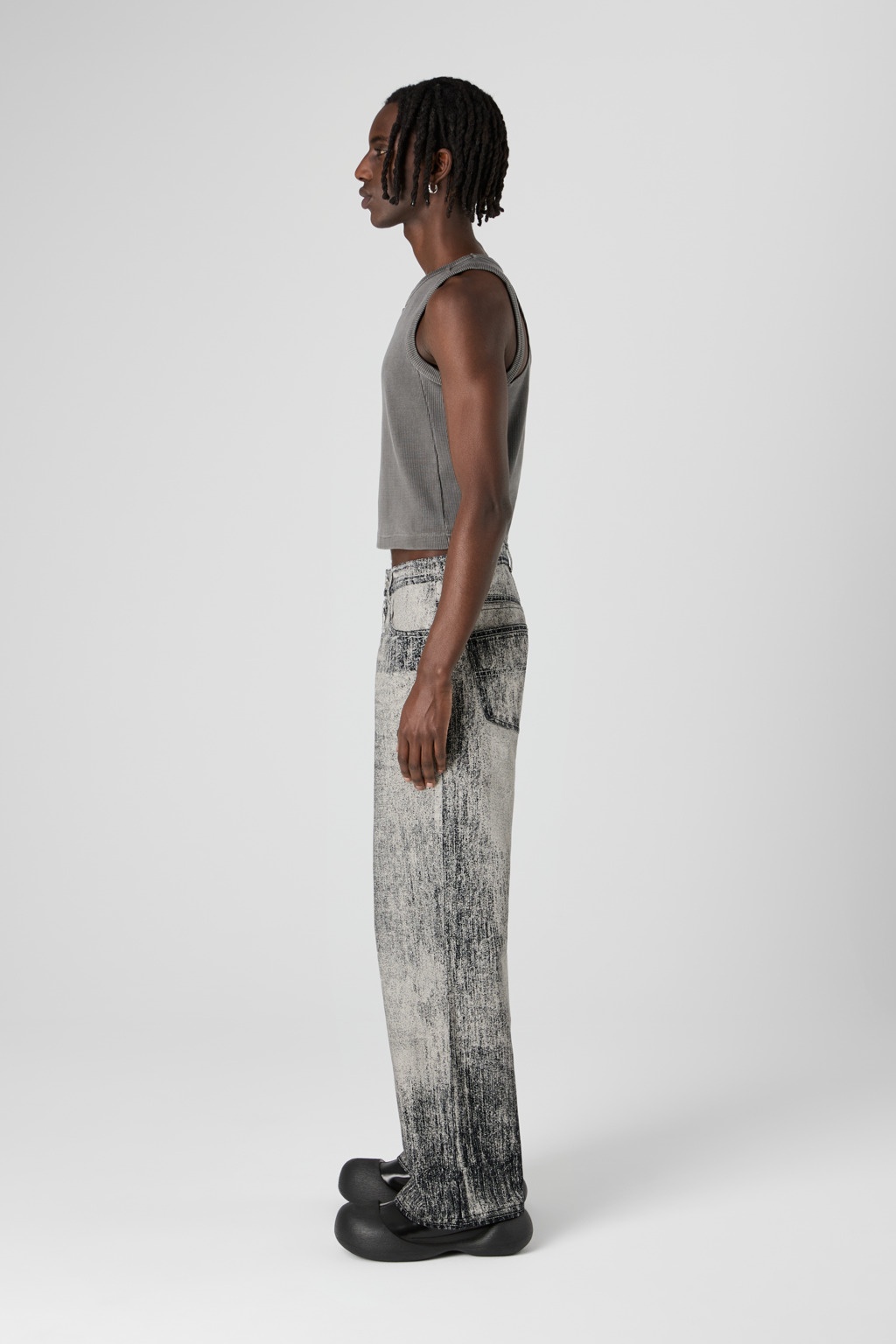 Faded Black Paint Print Denim Jeans - 4
