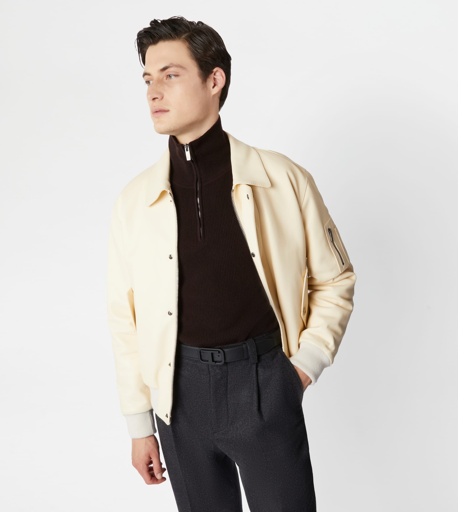 BOMBER JACKET IN NAPPA LEATHER - WHITE - 7