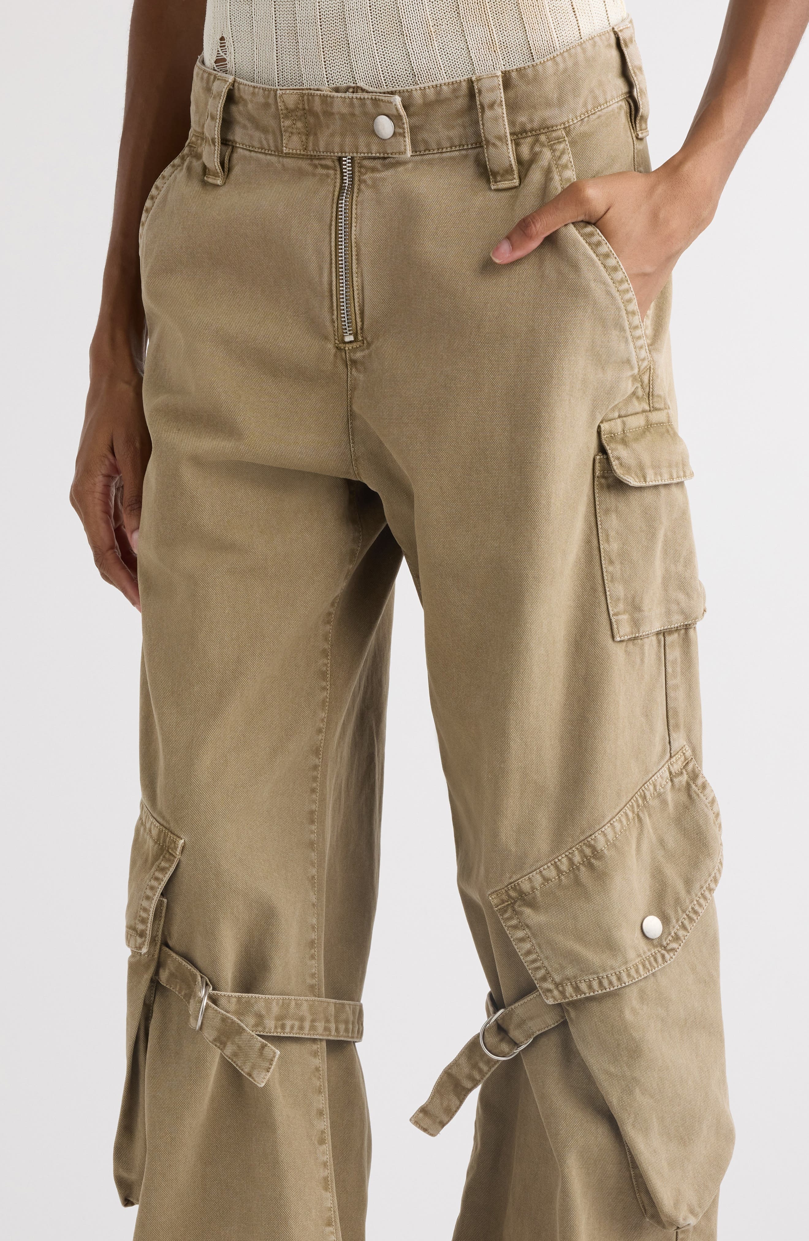 Acne Studios Potinal Cotton Canvas Cargo Trousers in Washed Beige Dru at Nordstrom - 5