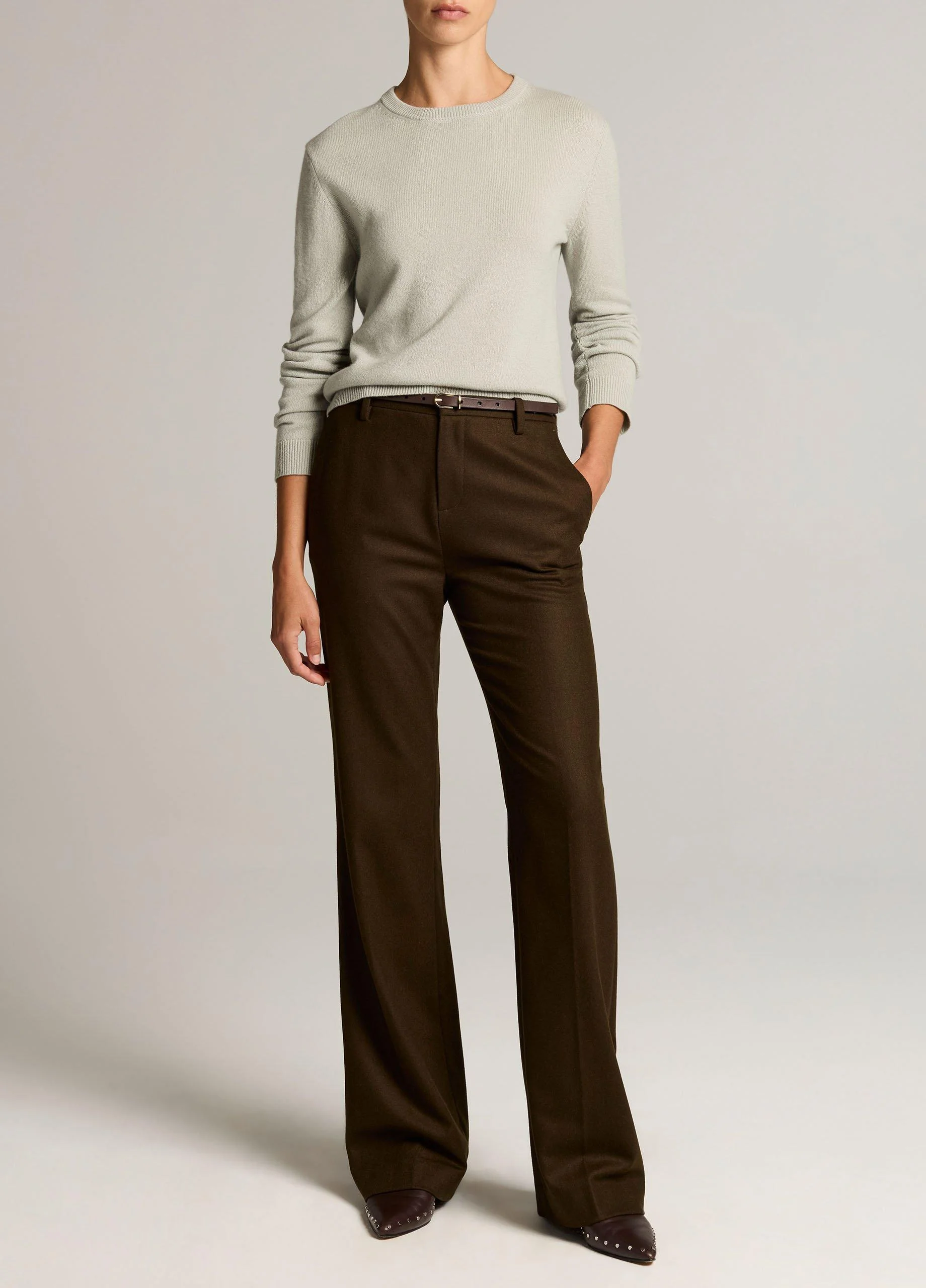 Simone Mid-Rise Italian Flannel Slim Flare Pant - 1
