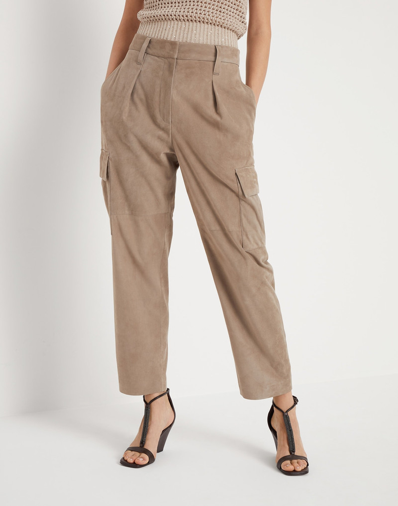 Suede slouchy cargo trousers 1
