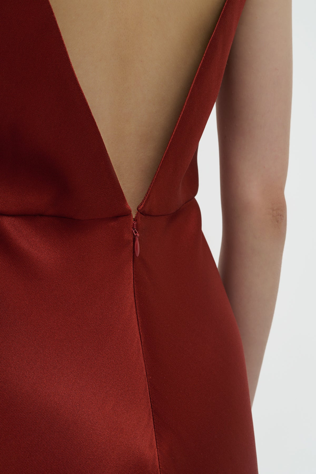 Brigita Dress in Burnt Sienna Double Satin - 7