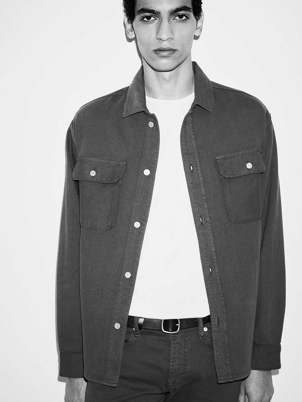 Textured Terry Overshirt in Black - 2