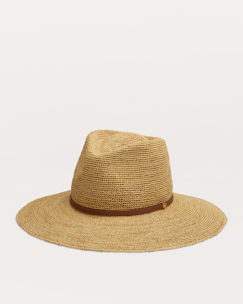 Leather-Trimmed Wide-Brim Raffia Hat 1