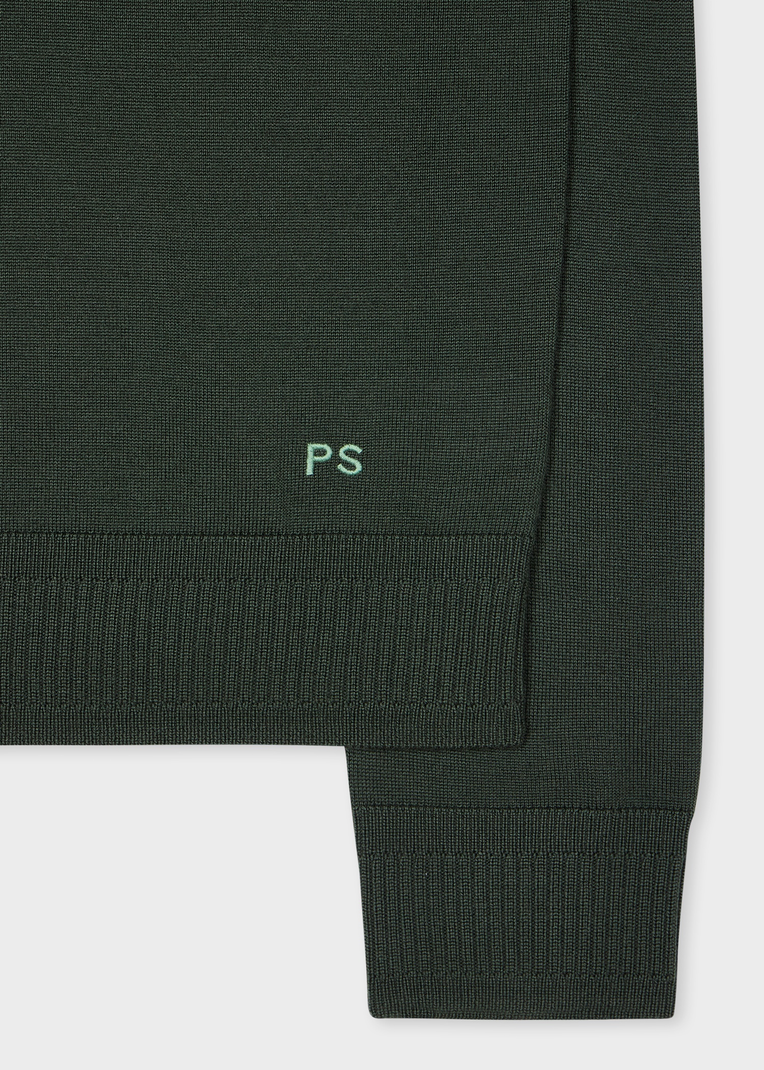 Dark Green Contrast-Collar Merino Wool Sweater - 2