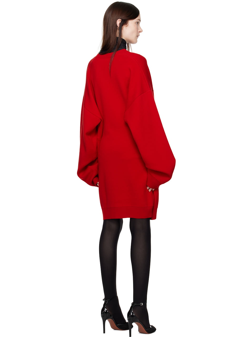 Red Fitted Back Sweater Minidress - 3