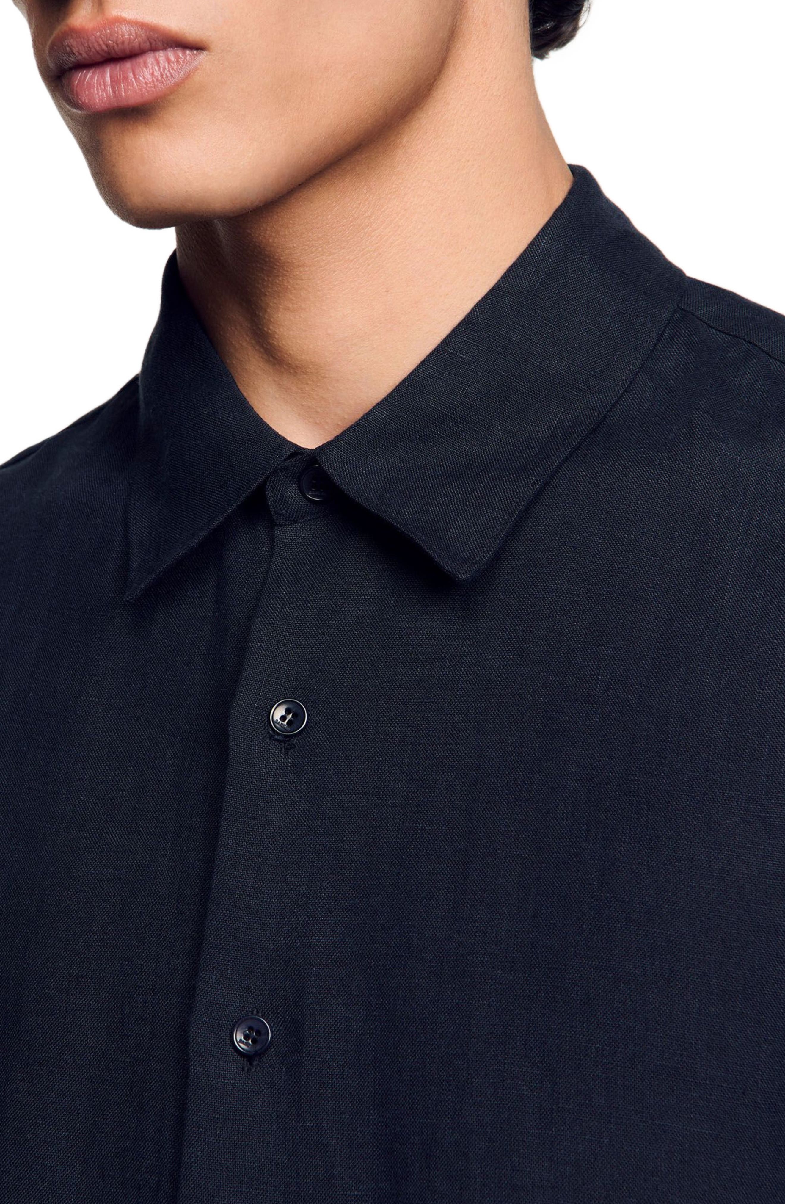 SANDRO Linen shirt in Navy Blue at Nordstrom - 4