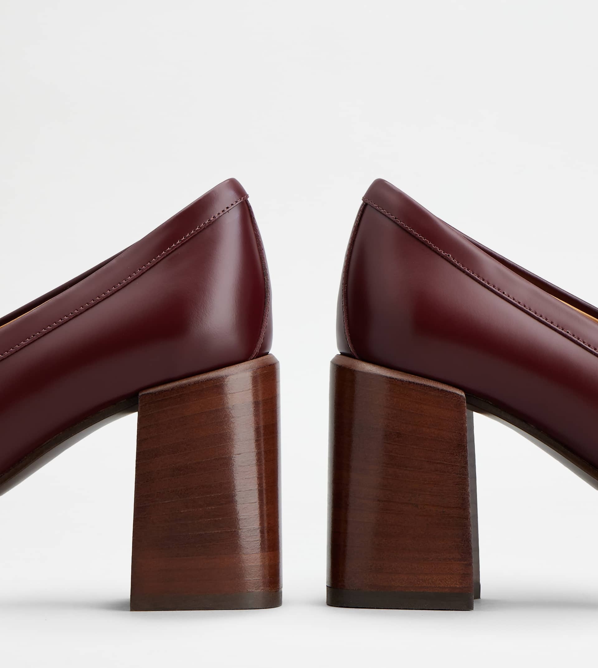 HEELED LOAFERS IN LEATHER - BURGUNDY - 6