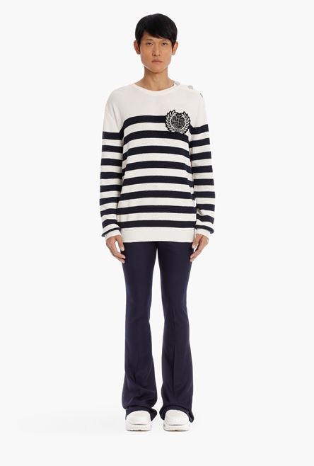 Ecru and black cotton nautical sweater with embroidered Balmain badge - 4