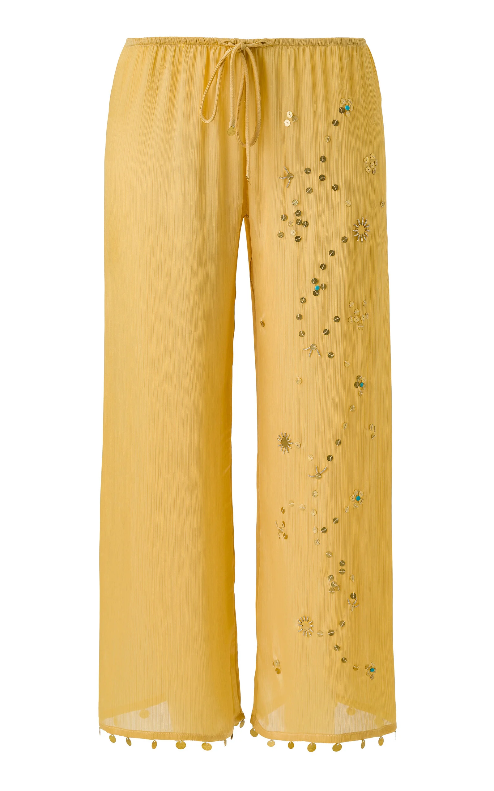 Aurilie Embellished Satin Wide-Leg Pants yellow - 1