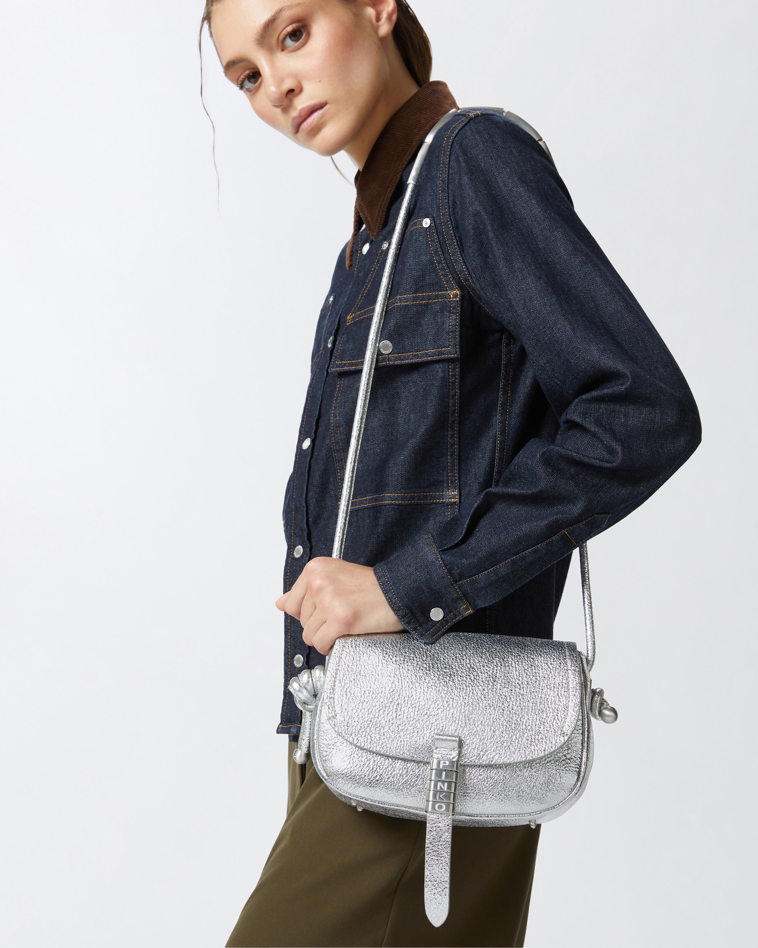 CROSSBODY MINI SADDLE BAG IN LAMINATED LEATHER - 5