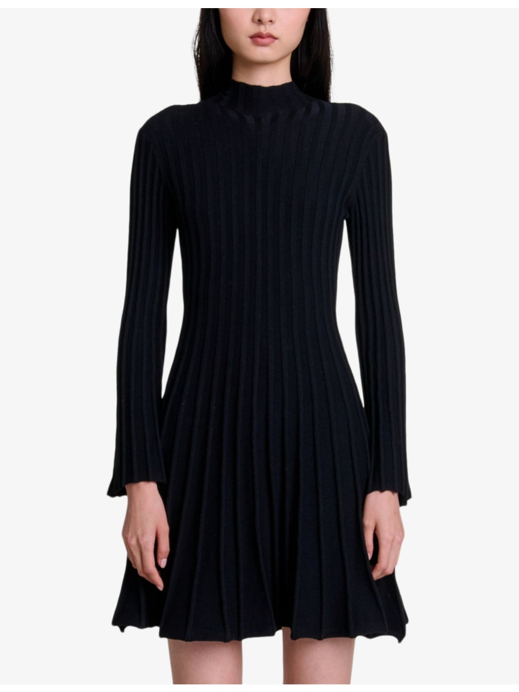 Flared-cuff long-sleeve stretch-knit mini dress - 3