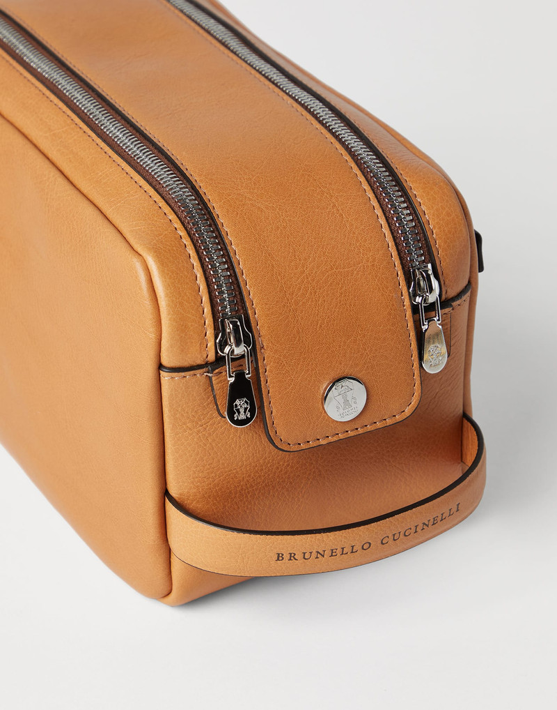 Cowhide beauty case with double zipper 3