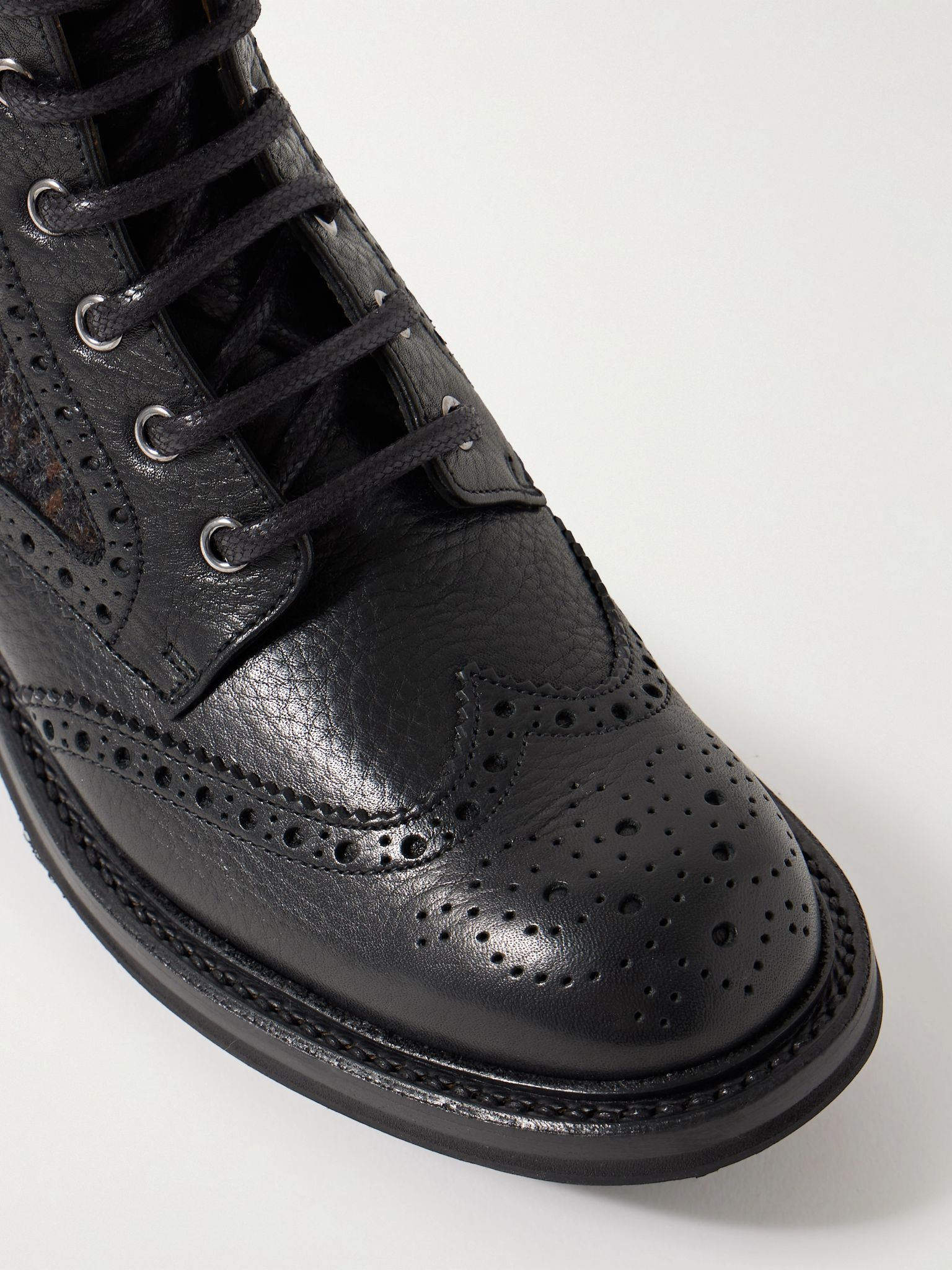 Jacquard-paneled leather ankle boots Black - 4