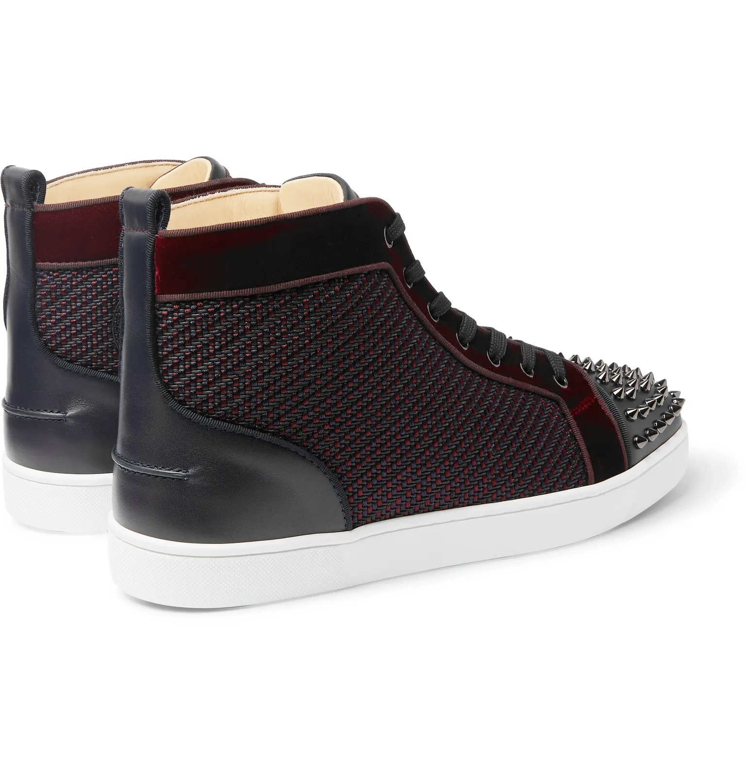 Lou Spikes Orlato Velvet, Raffia and Leather High-Top Sneakers - 6