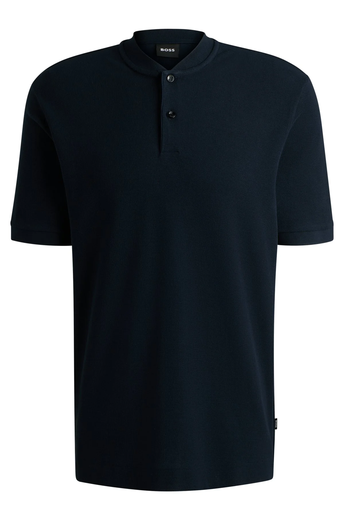 COLLARLESS POLO SHIRT IN A WAFFLE COTTON BLEND - 1