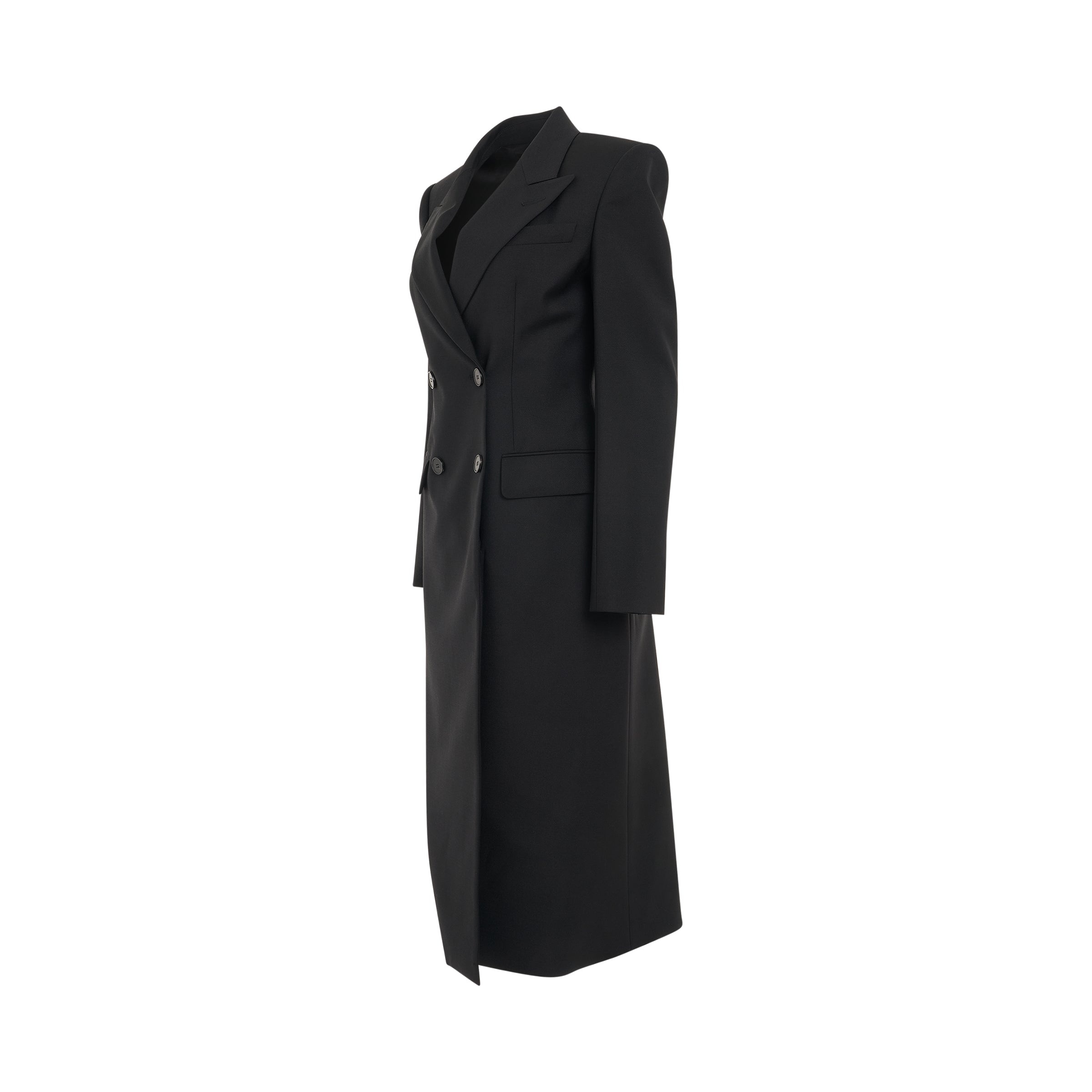 Double Breasted Slit Detail Coat in Black - 2