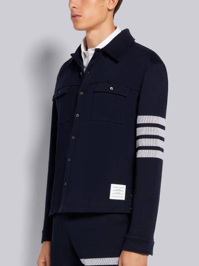 Thom Browne Navy Double Face Cotton Knit 4-Bar Button Down Shirt Jacket outlook