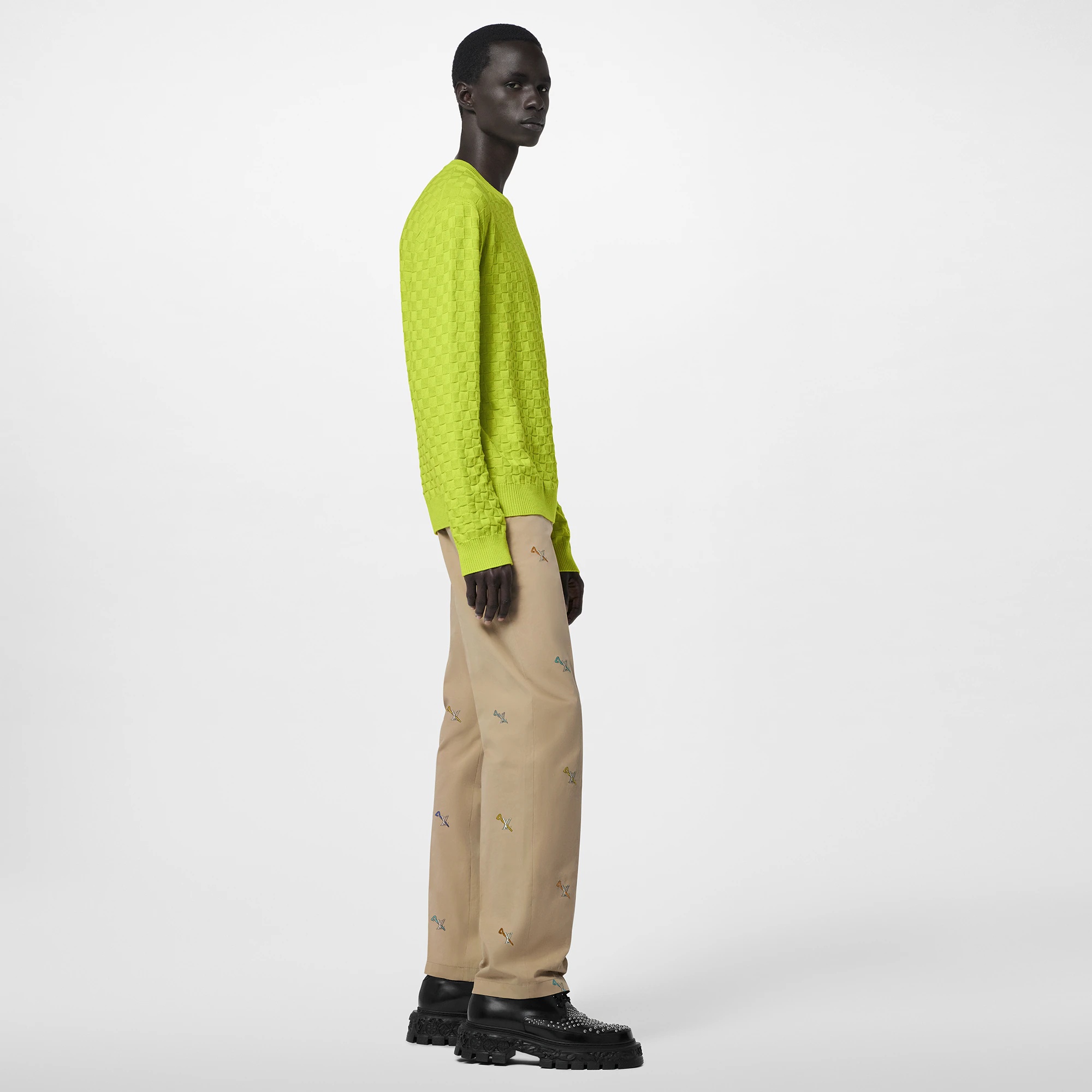 Damier Wool Long-Sleeved Crewneck - 3