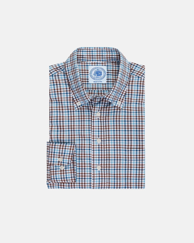 BROWN & BLUE GINGHAM BUTTON DOWN SPORT SHIRT - CLASSIC FIT 1