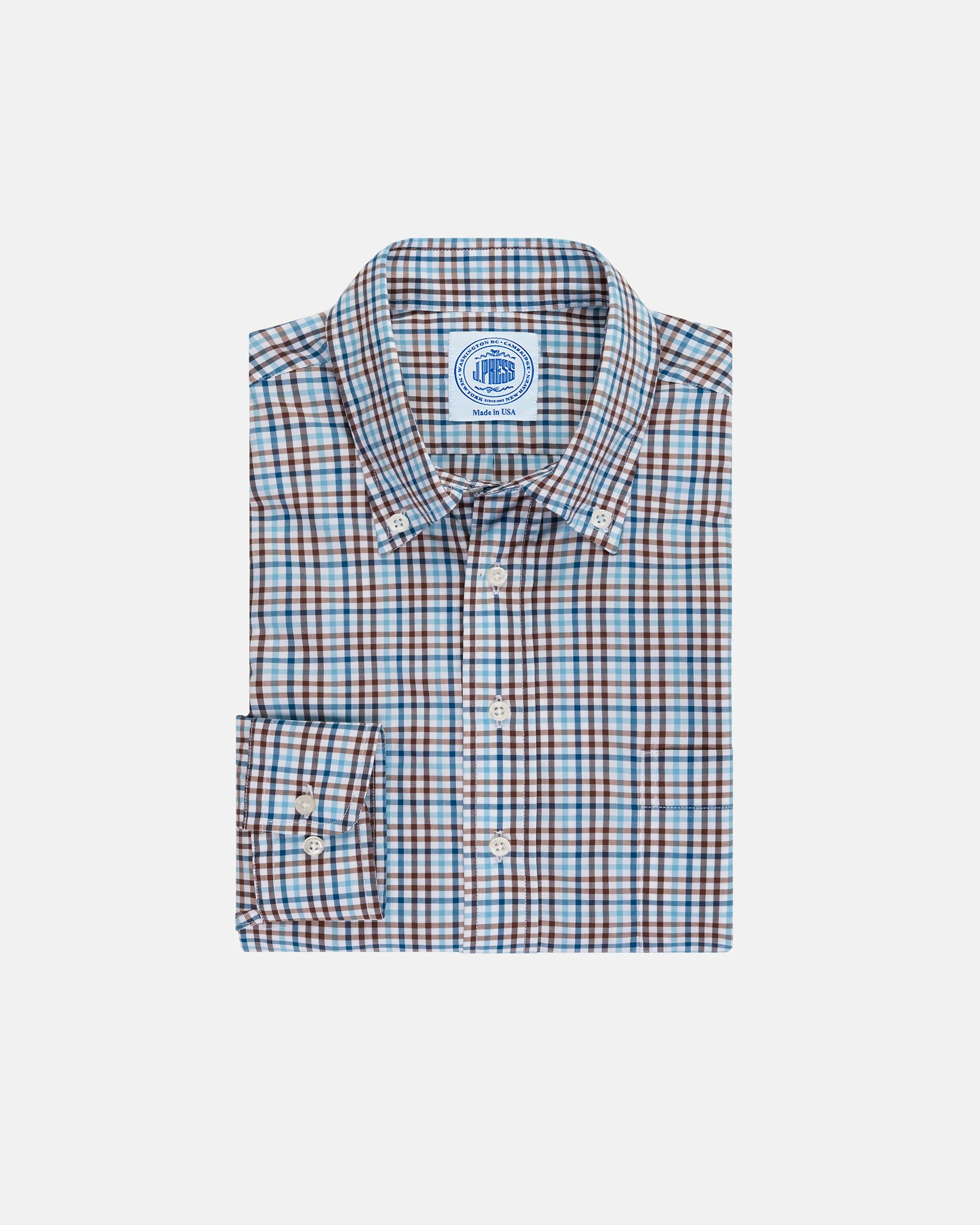 BROWN & BLUE GINGHAM BUTTON DOWN SPORT SHIRT - CLASSIC FIT - 1