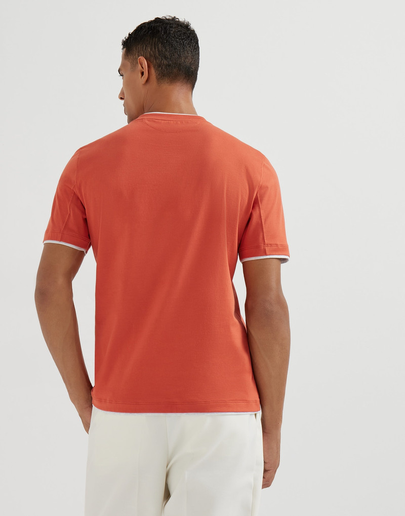 Brunello Cucinelli Cotton jersey crew neck T-shirt with faux-layering outlook