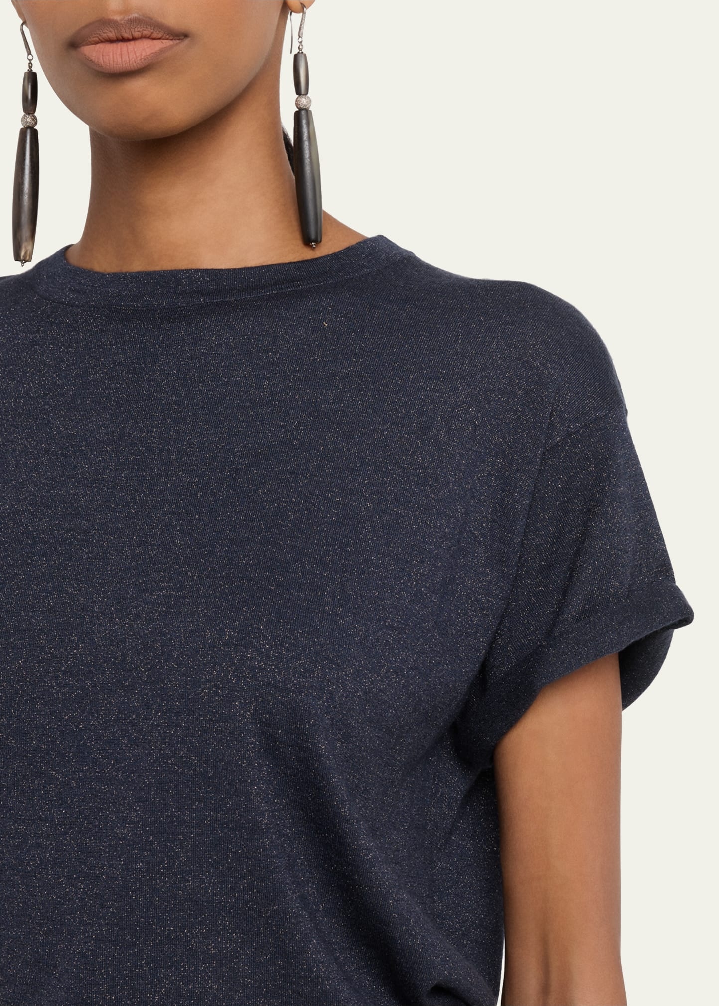 Metallic Short-Sleeve Cashmere Silk T-Shirt - 5