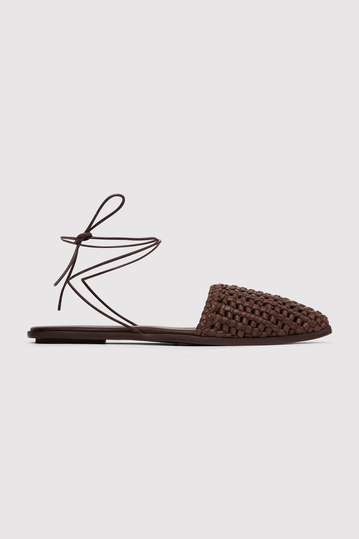 Macrame Mesh Tie Up Flats - Chocolate - 1