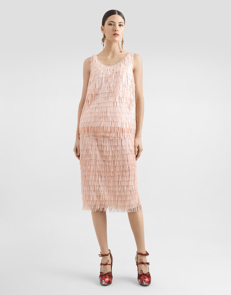 Dolce & Gabbana Sequined midi skirt with fringed embellishment outlook