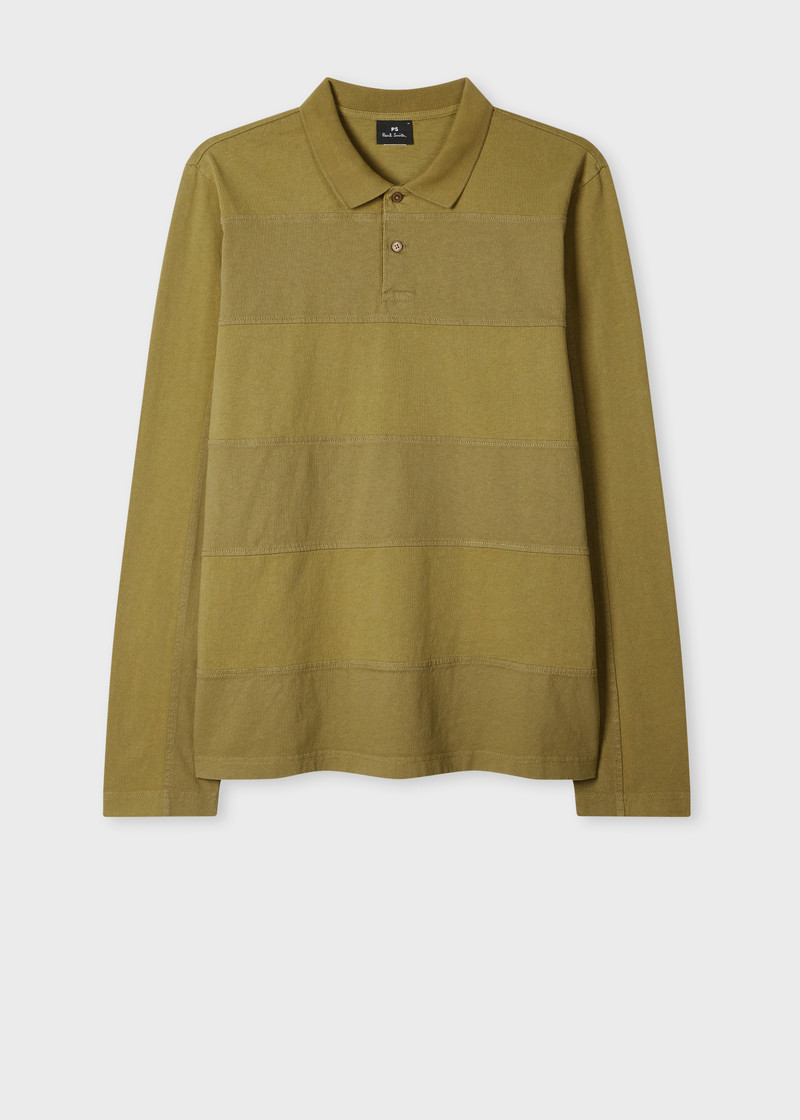 Khaki Block Stripe Rugby Polo Shirt 1