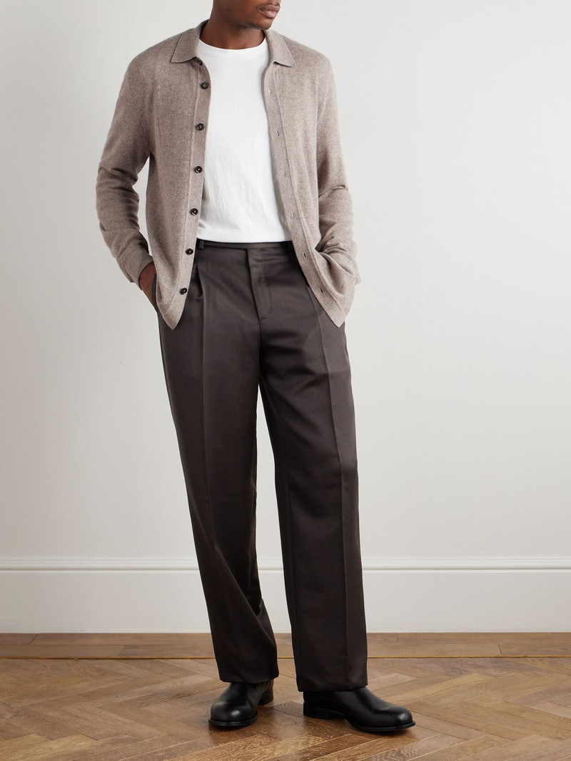 Brioni Capri Wide-Leg Pleated Wool-Blend Trousers Brown outlook