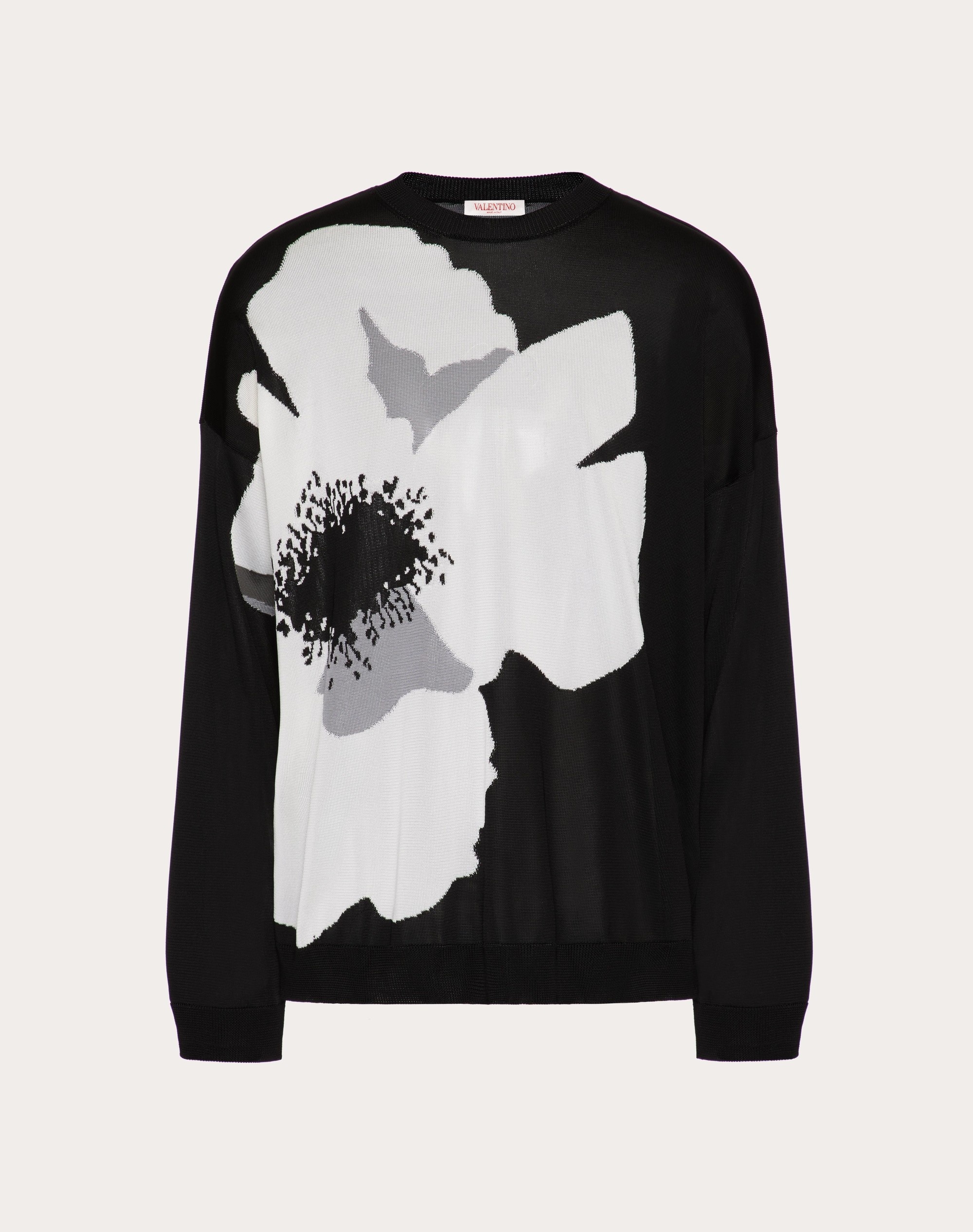 VISCOSE CREWNECK SWEATER WITH VALENTINO FLOWER PORTRAIT INLAY - 1