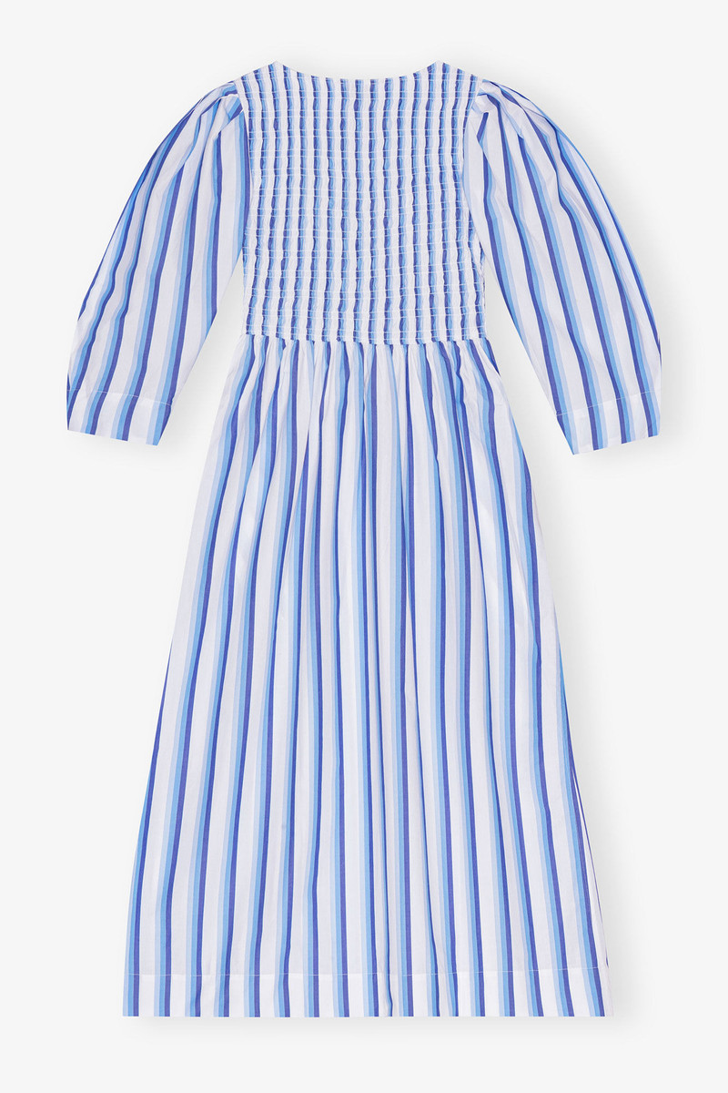 BLUE STRIPED COTTON SMOCK LONG DRESS 6