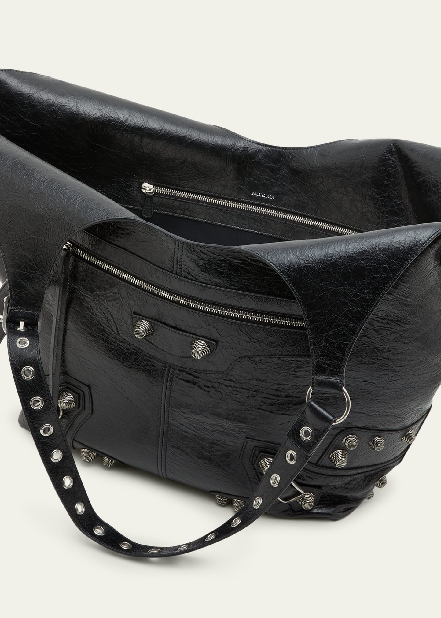 BALENCIAGA Le Cagole Crinkled Leather Tote Bag