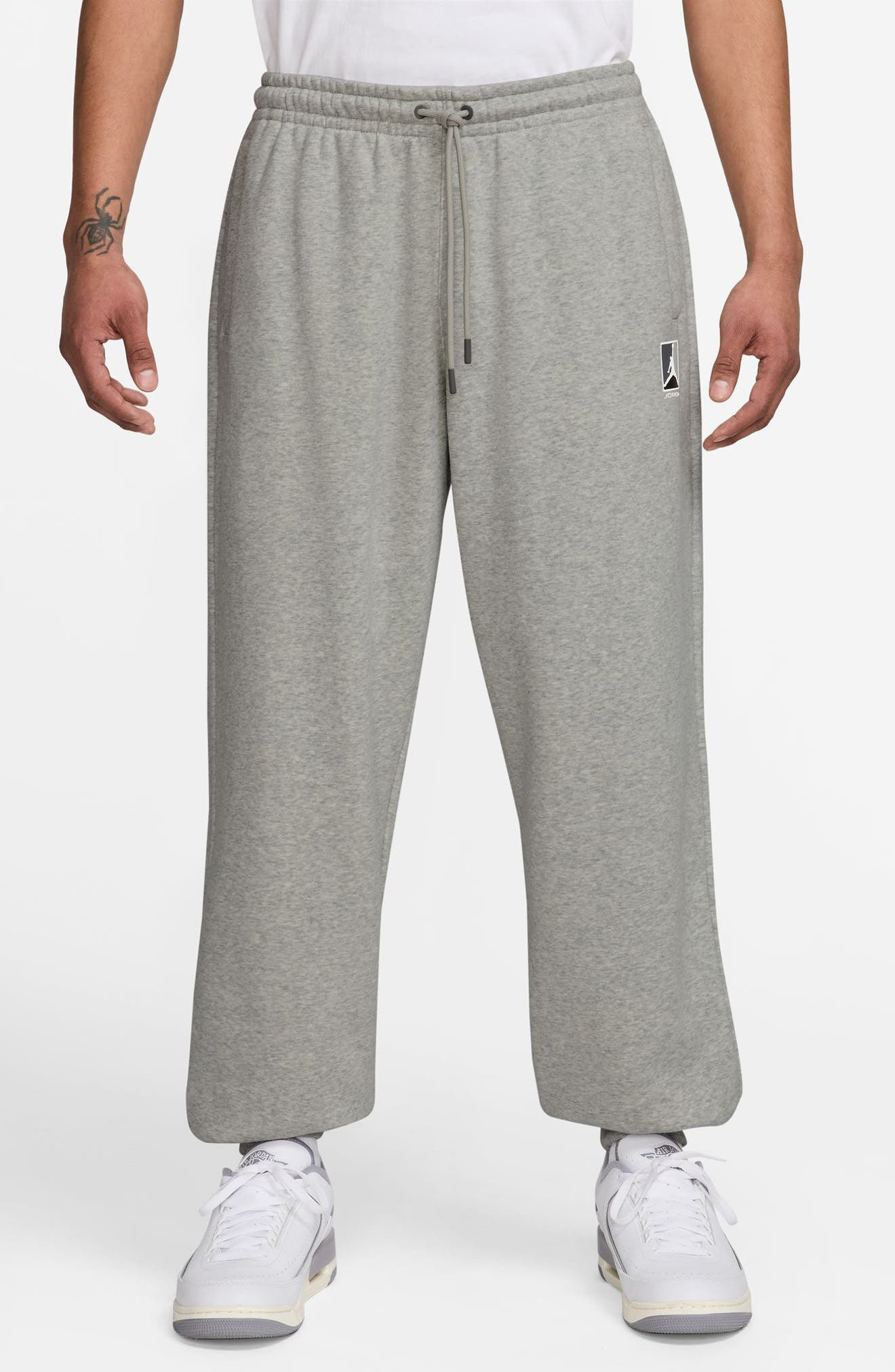 Jordan Graphic Print Brooklyn Fleece Sweatpants in Grey Heather/Pale Grey/White at Nordstrom - 1