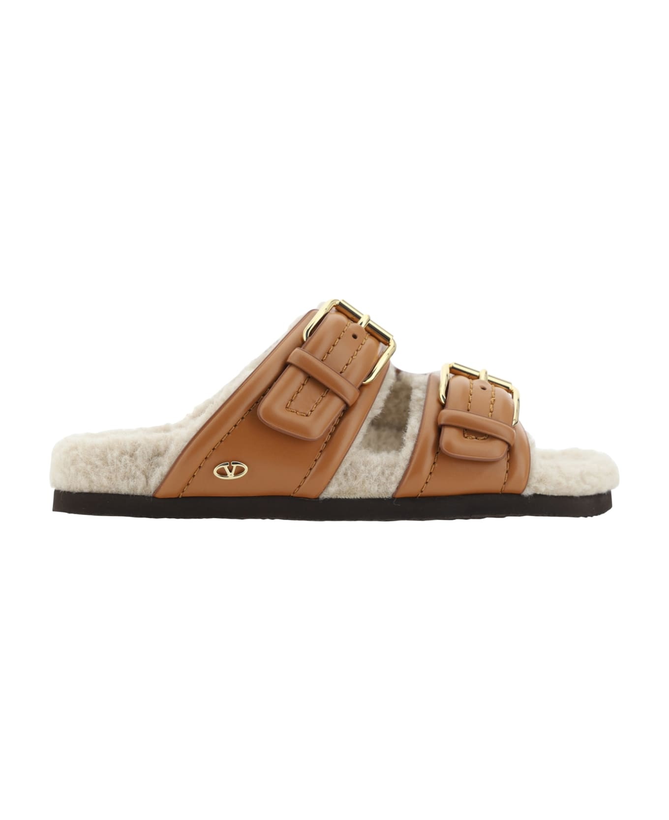 VALENTINO GARAVANI ◆ Fussfriend Shearling Sandals Fussfriend shearling-lined leather sandals in brown