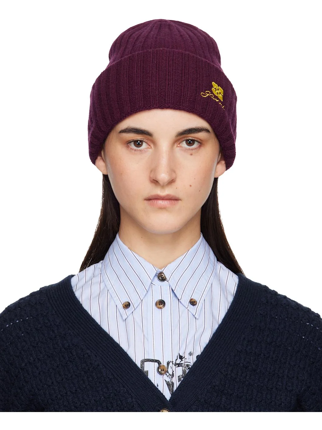 Burgundy Wool Knit Beanie - 1