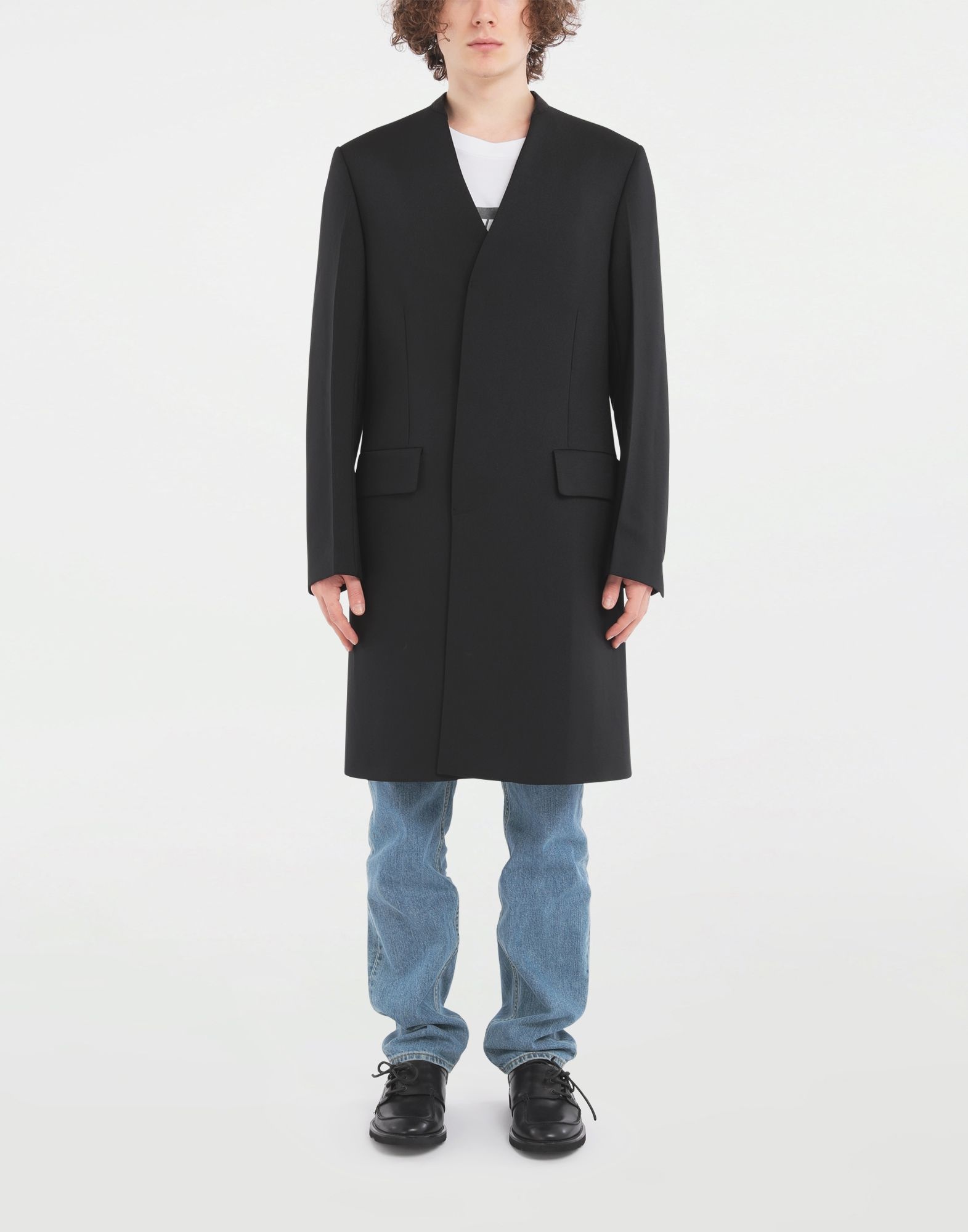 Collarless twill coat - 2