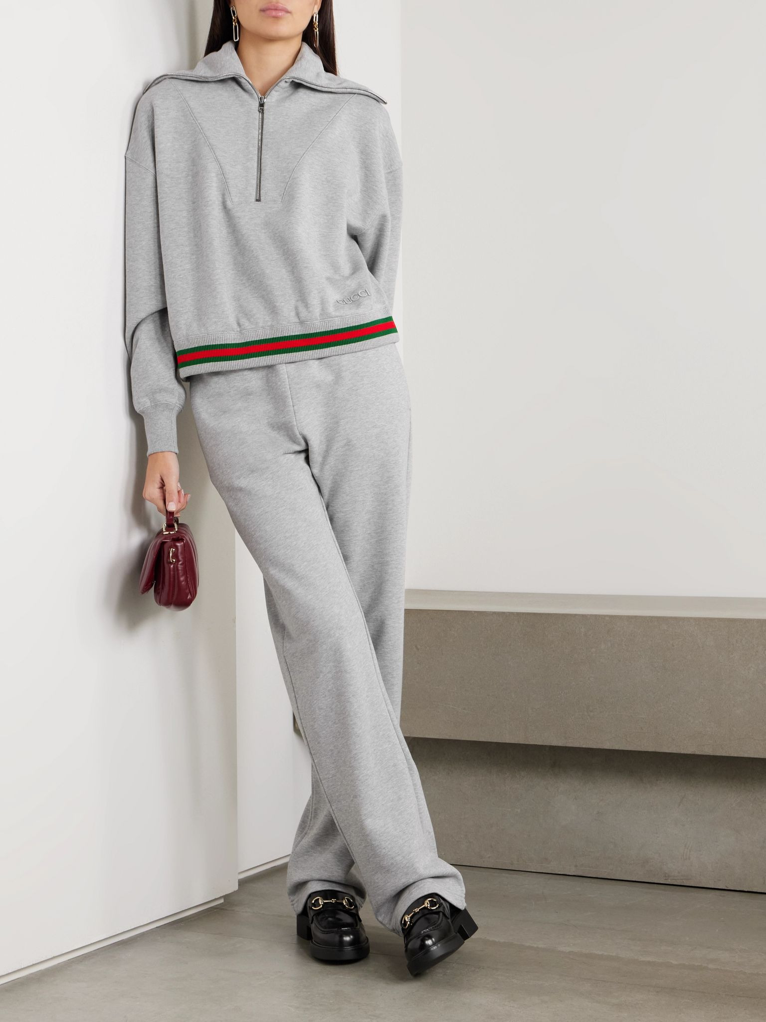 Appliquéd striped cotton-jersey track pants Gray - 2