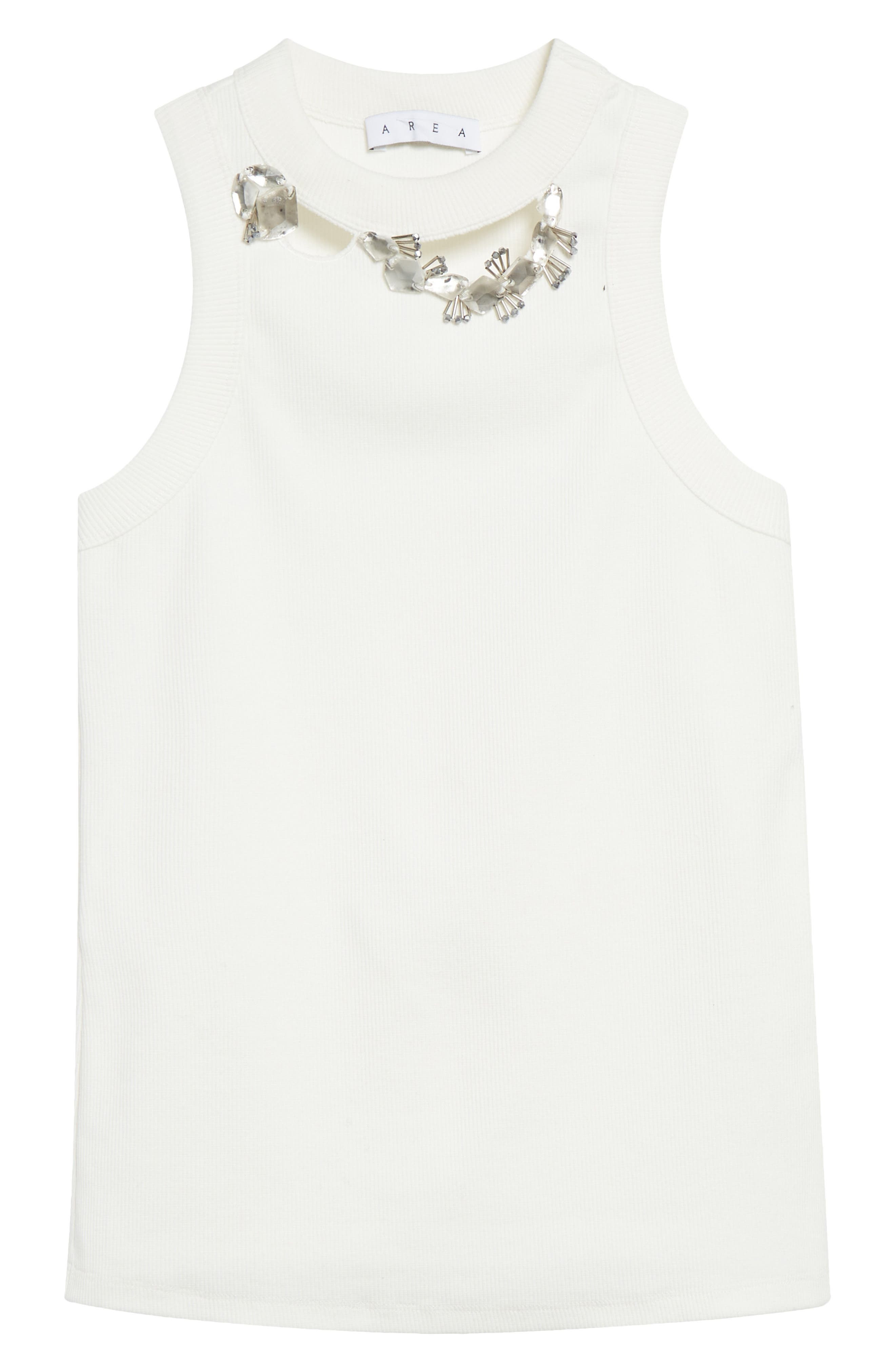 Area Distressed Crystal Rib Tank in Off White at Nordstrom - 6