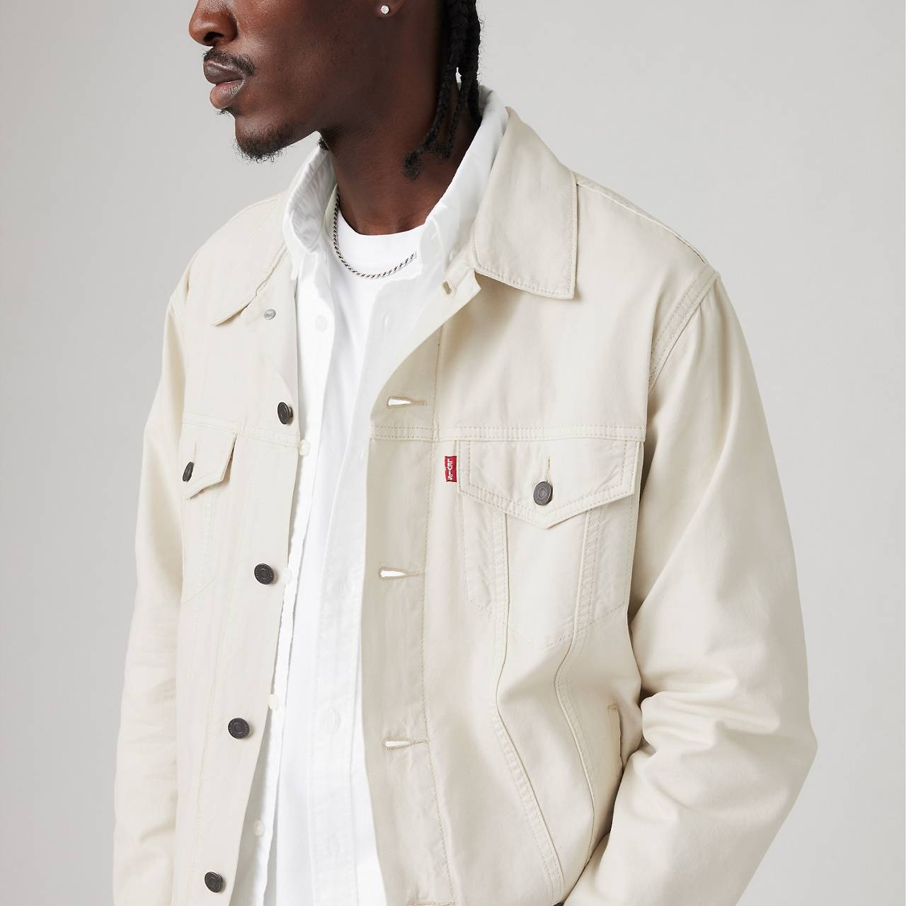 RELAXED FIT LINEN+ DENIM TRUCKER JACKET - 5