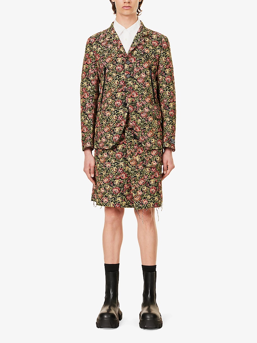 Floral-pattern jacquard-texture woven-blend mini skirt - 2