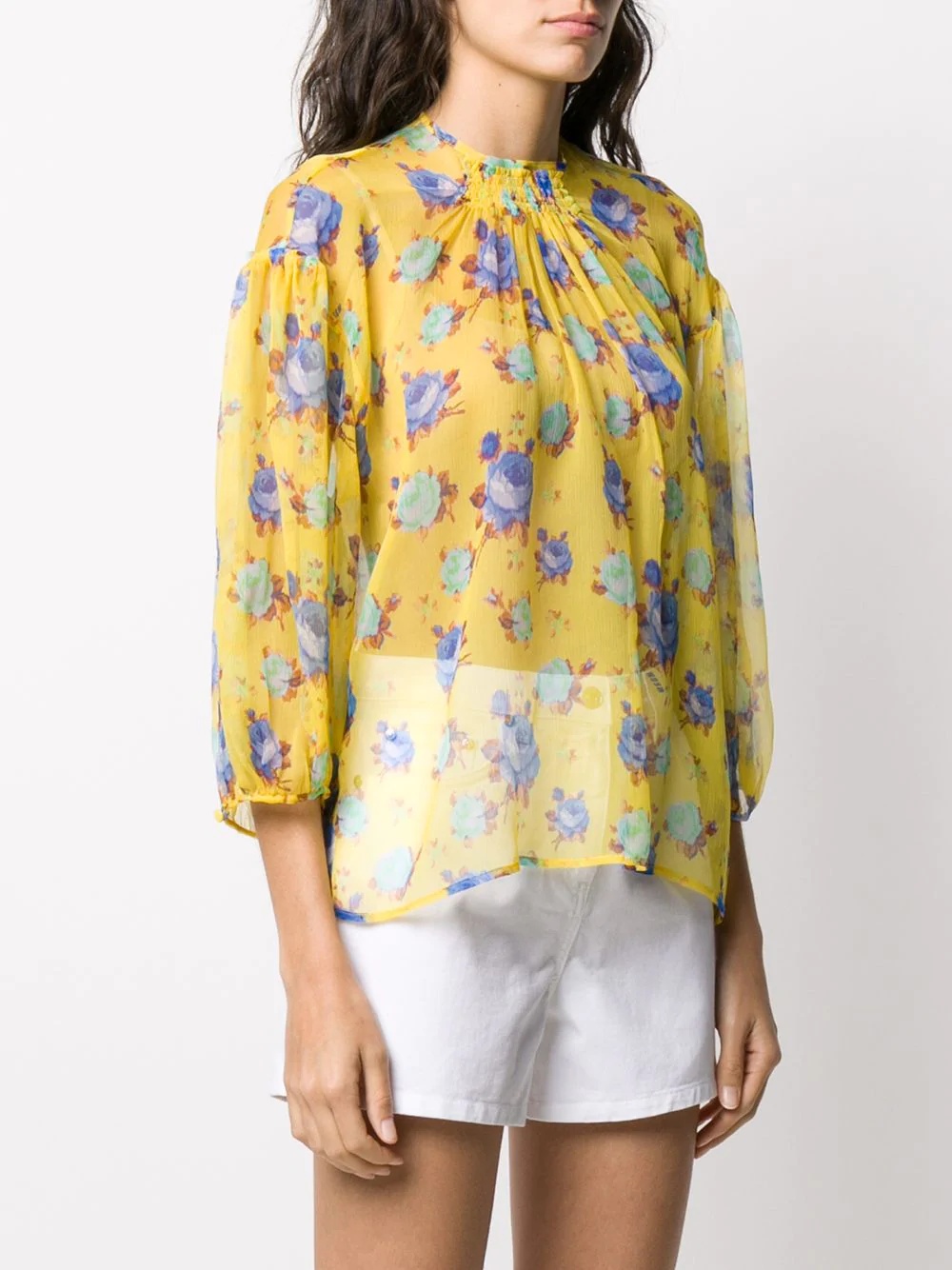 floral print silk blouse - 3