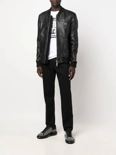 PHILIPP PLEIN logo-plaque leather bomber jacket outlook